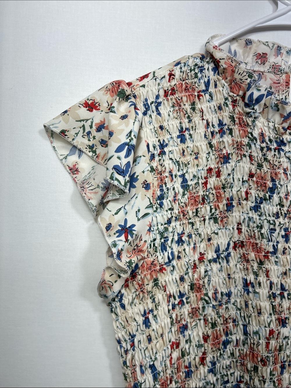 SHEIN Cream Floral Smocked Midi Dress with Pink and Blue Blossoms - Picture 5 of 10